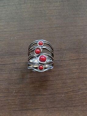 Or Paz Israel 925 Sterling Silver Red Coral Wide Organic Vine Statement Ring Sz8